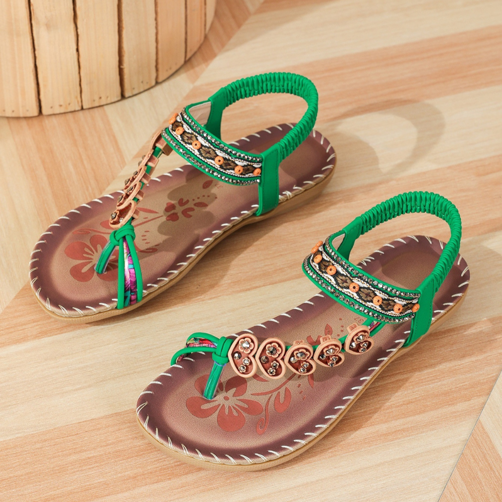 Comfort Sandals – Embellished T-Strap Design with Cushioned Sole