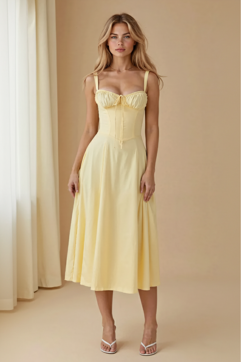 Corset Midi Dress – Sleeveless Square Neck A-Line