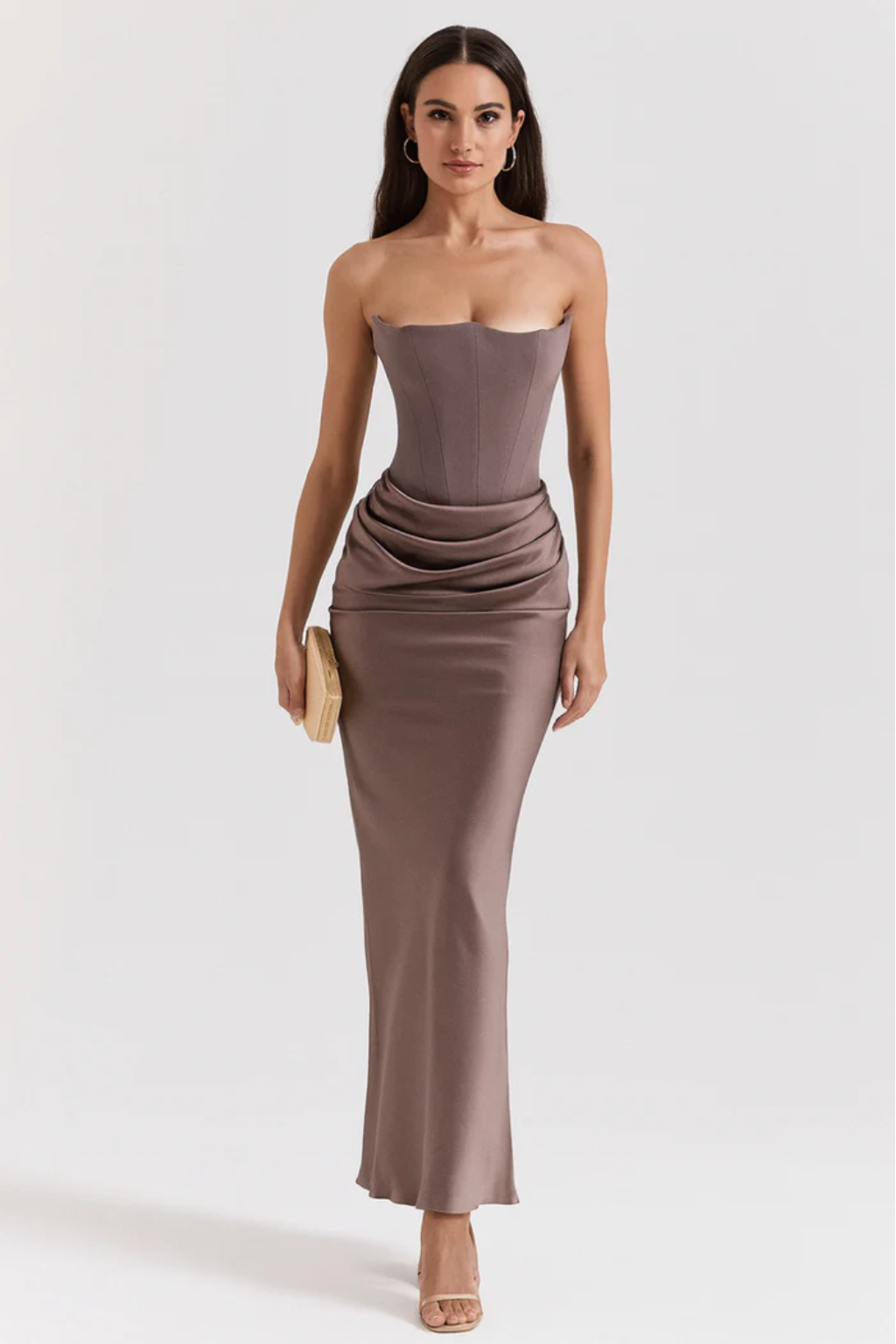 Strapless Corset Maxi Dress – Elegant Draped Evening Gown