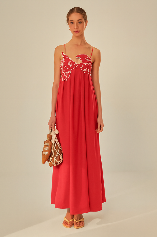 Embroidered Semi-Sheer Maxi Dress – Sleeveless Spaghetti Strap Cami