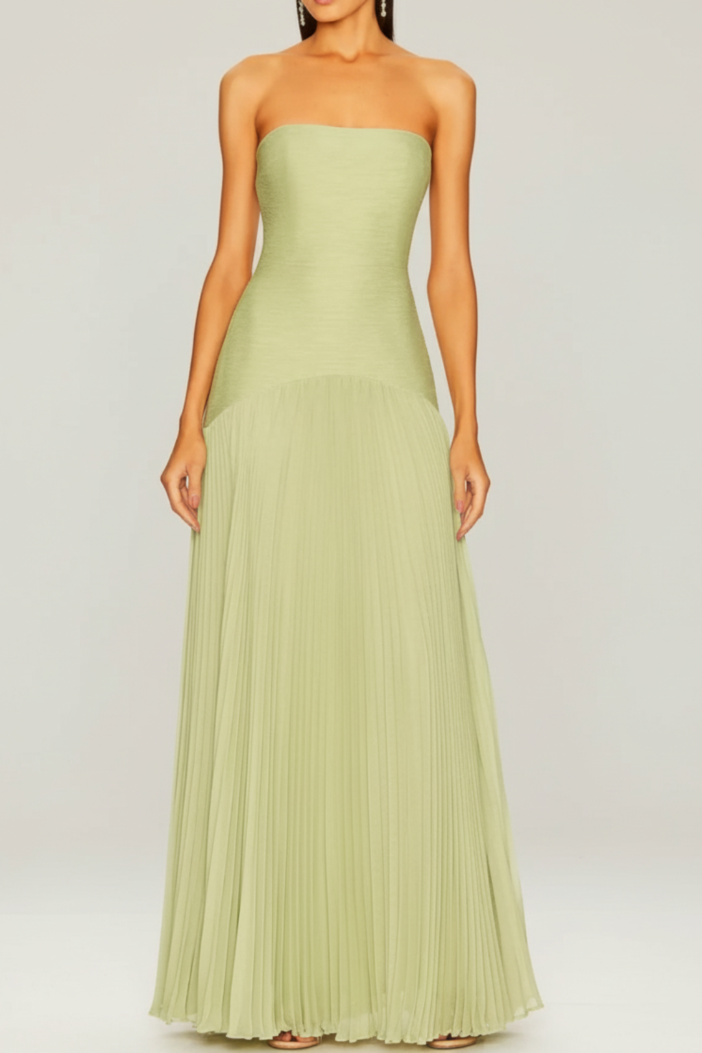 Elegant Strapless Drop-Waist Pleated Maxi Dress – Timeless Evening Silhouette