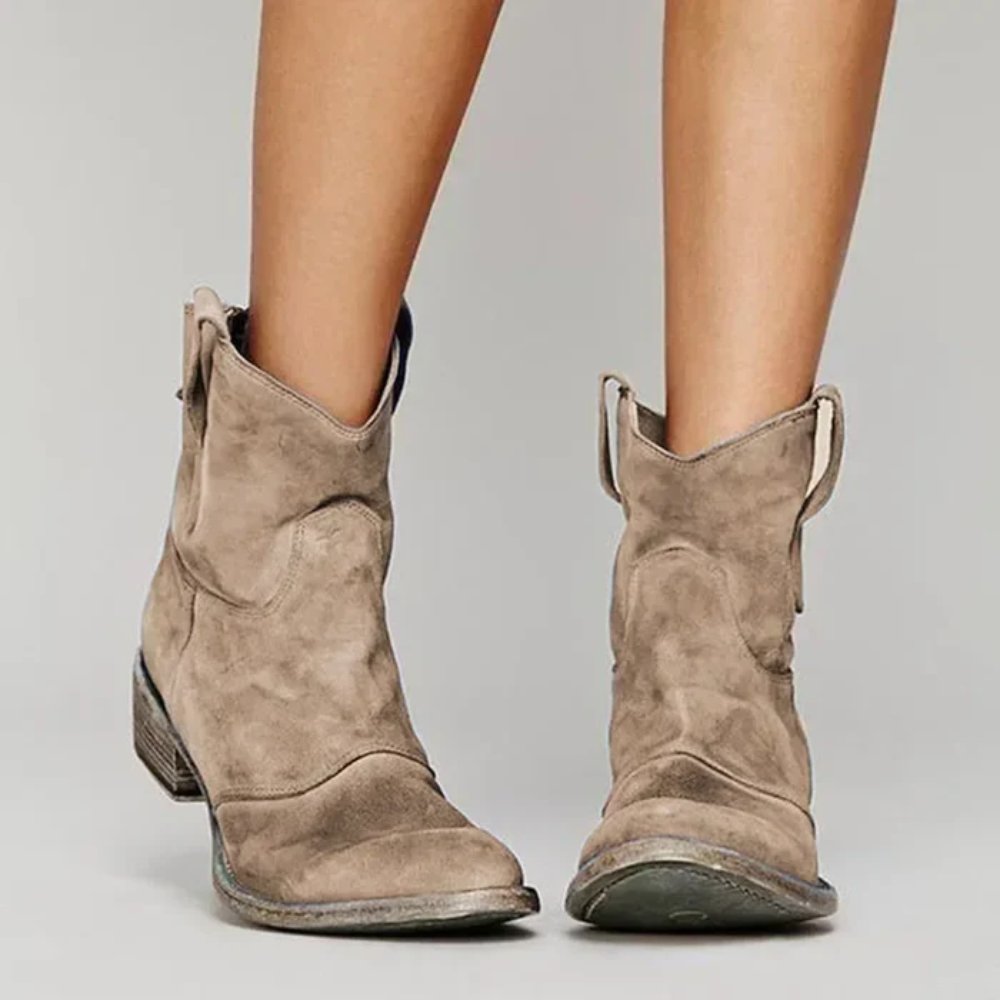 Vintage Cowboy Ankle Boots – Classic Western Style with Low Block Heel