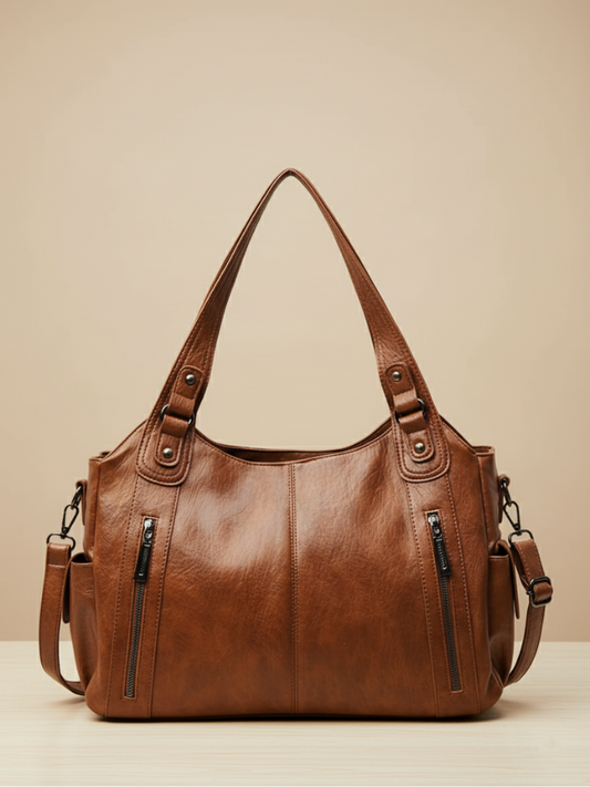 Elegant Multi-Pocket Leather Shoulder Bag – Effortless Sophistication