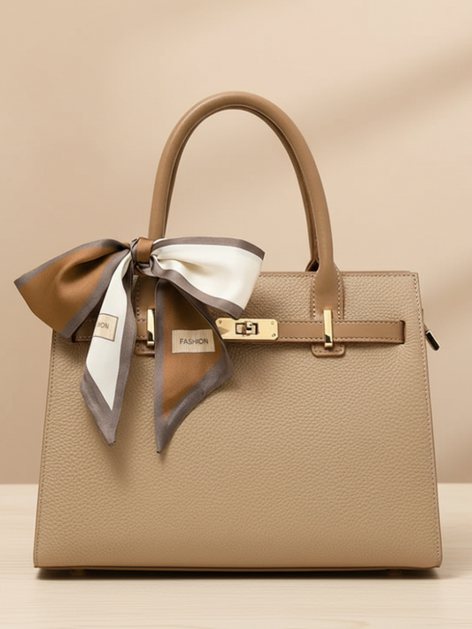 Elegant Leather Handbag with Scarf – Effortless Sophistication