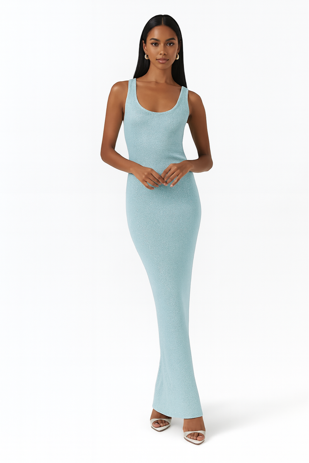 Sleeveless Bodycon Maxi Dress – Scoop Neck Evening Gown