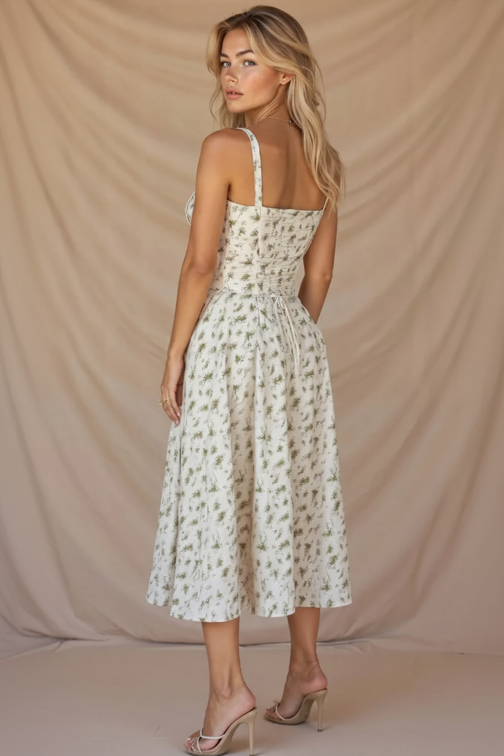 Corset Midi Dress – Sleeveless Square Neck A-Line