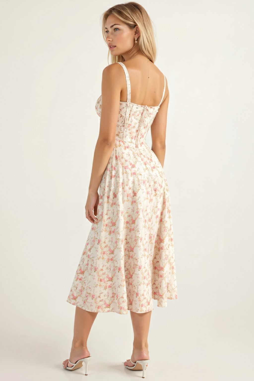 Corset Midi Dress – Sleeveless Square Neck A-Line