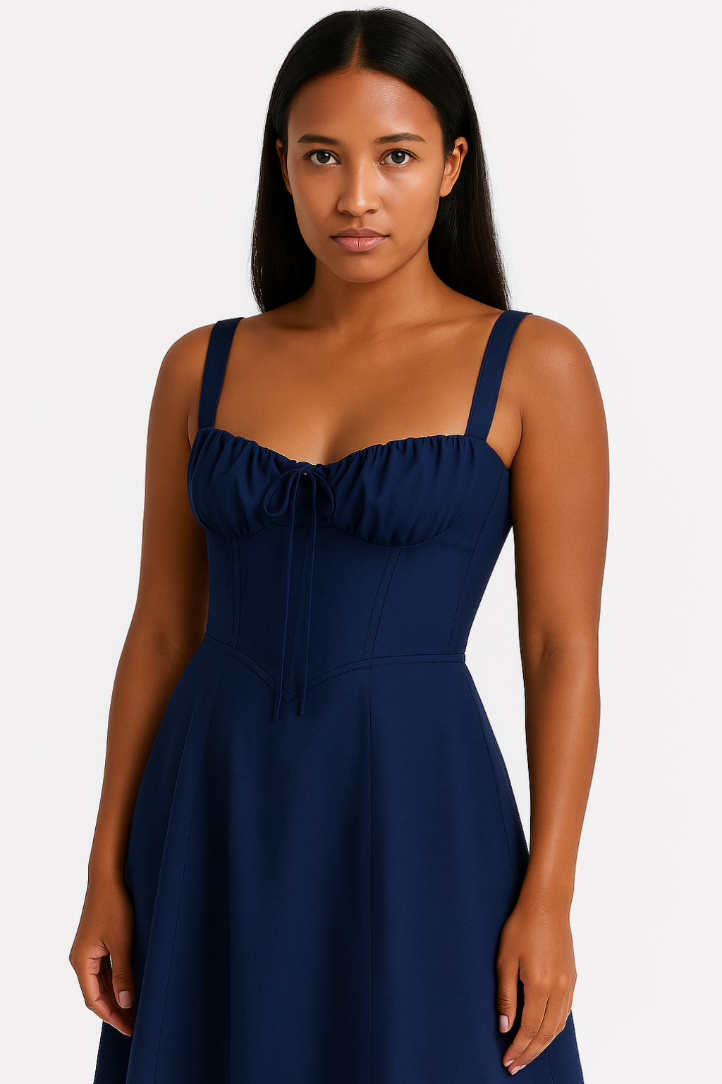 Corset Midi Dress – Sleeveless Square Neck A-Line