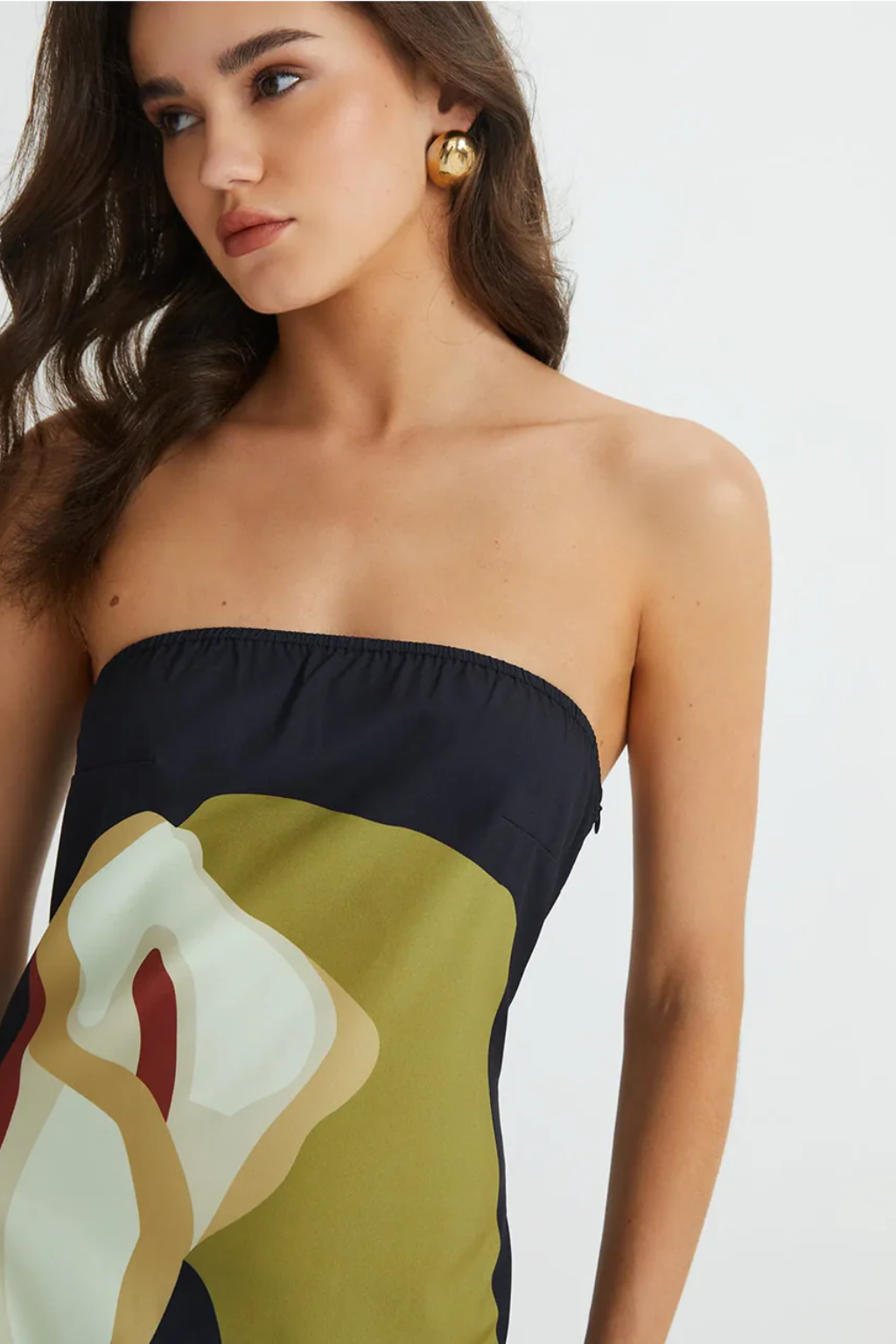 Strapless Abstract Print Maxi Dress – Modern Evening Silhouette