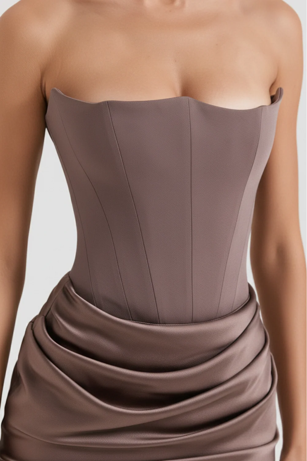 Strapless Corset Maxi Dress – Elegant Draped Evening Gown