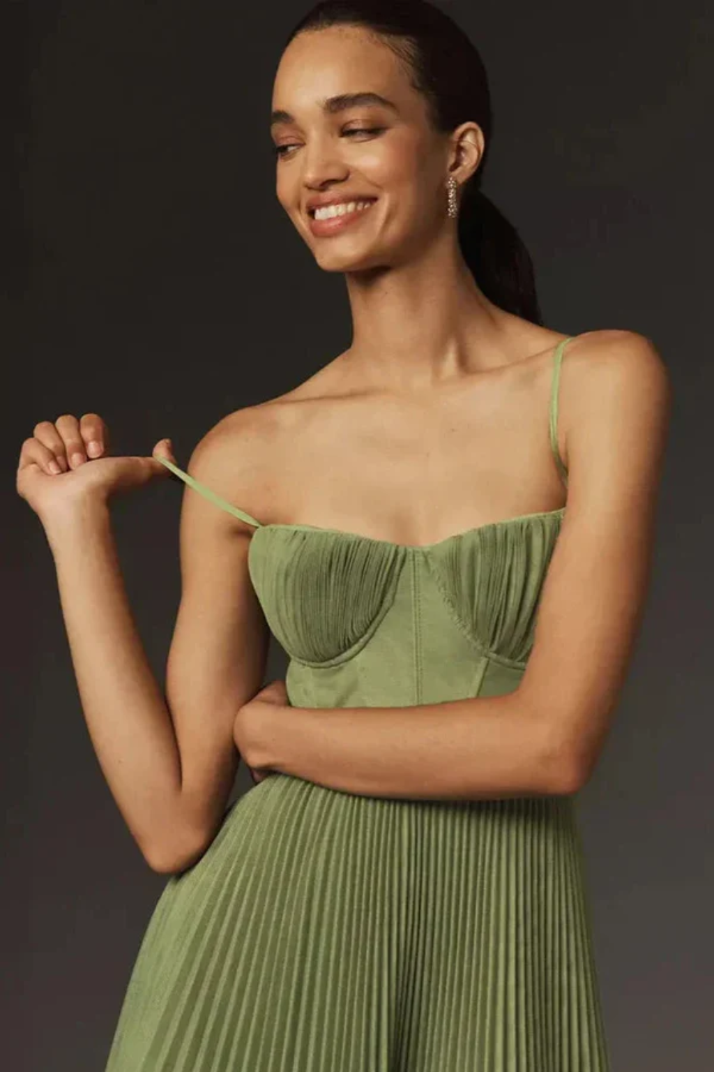 Corset Pleated Tulle Midi Dress – Whimsical Evening Elegance