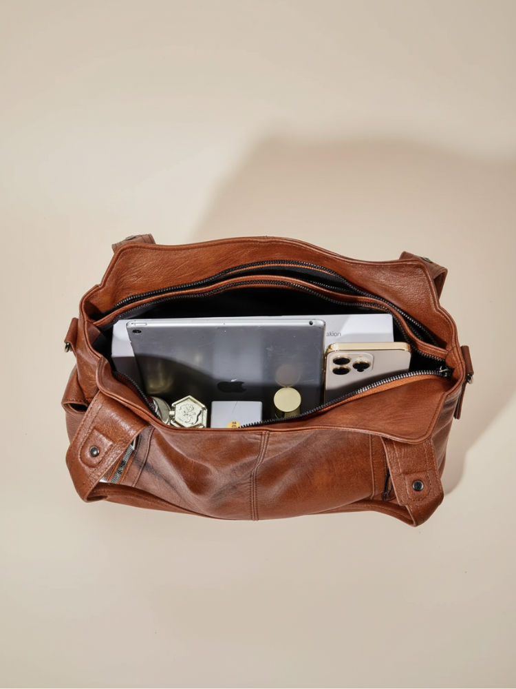 Elegant Multi-Pocket Leather Shoulder Bag – Effortless Sophistication