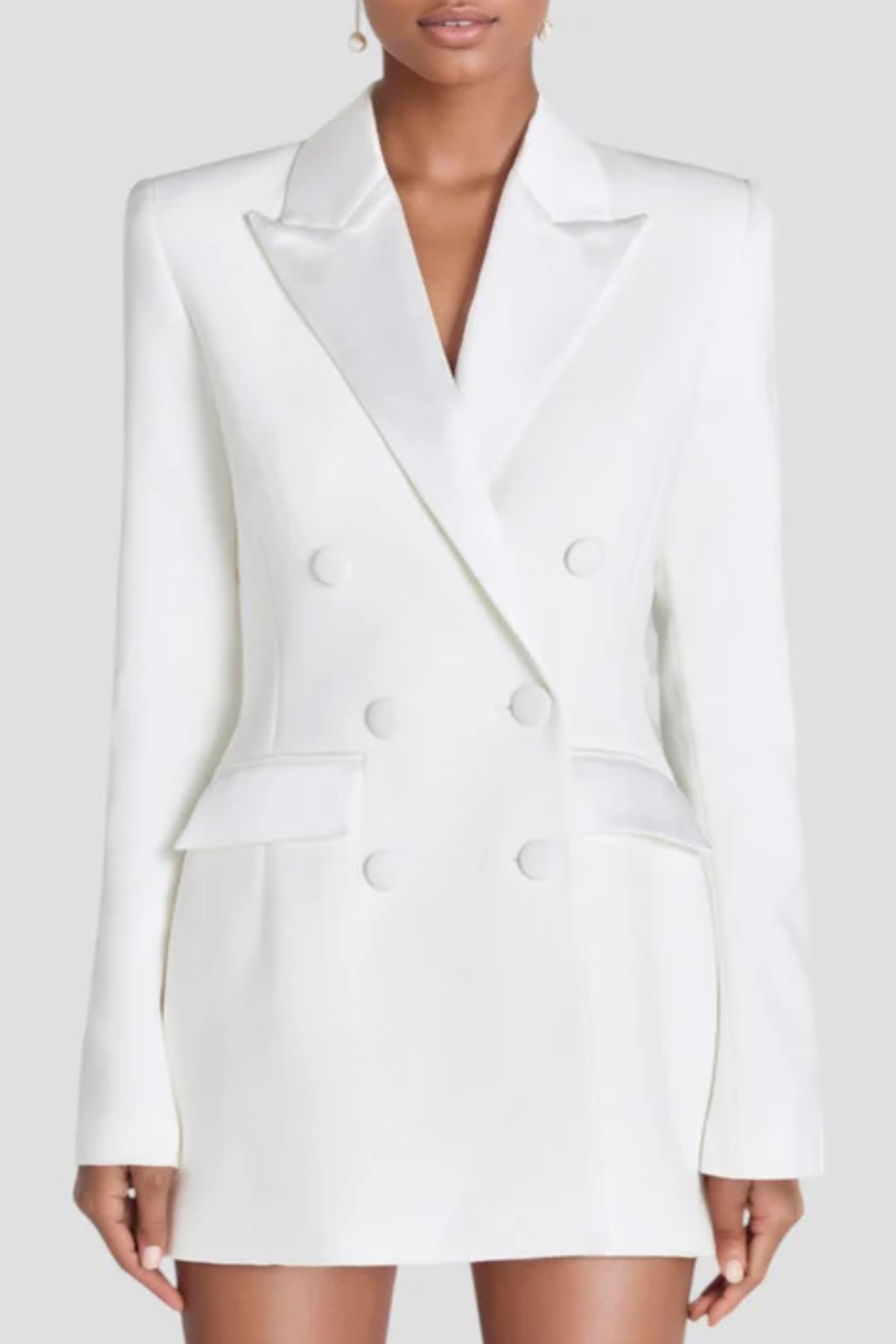 Elegant Double-Breasted Blazer – Satin Lapel Power Silhouette
