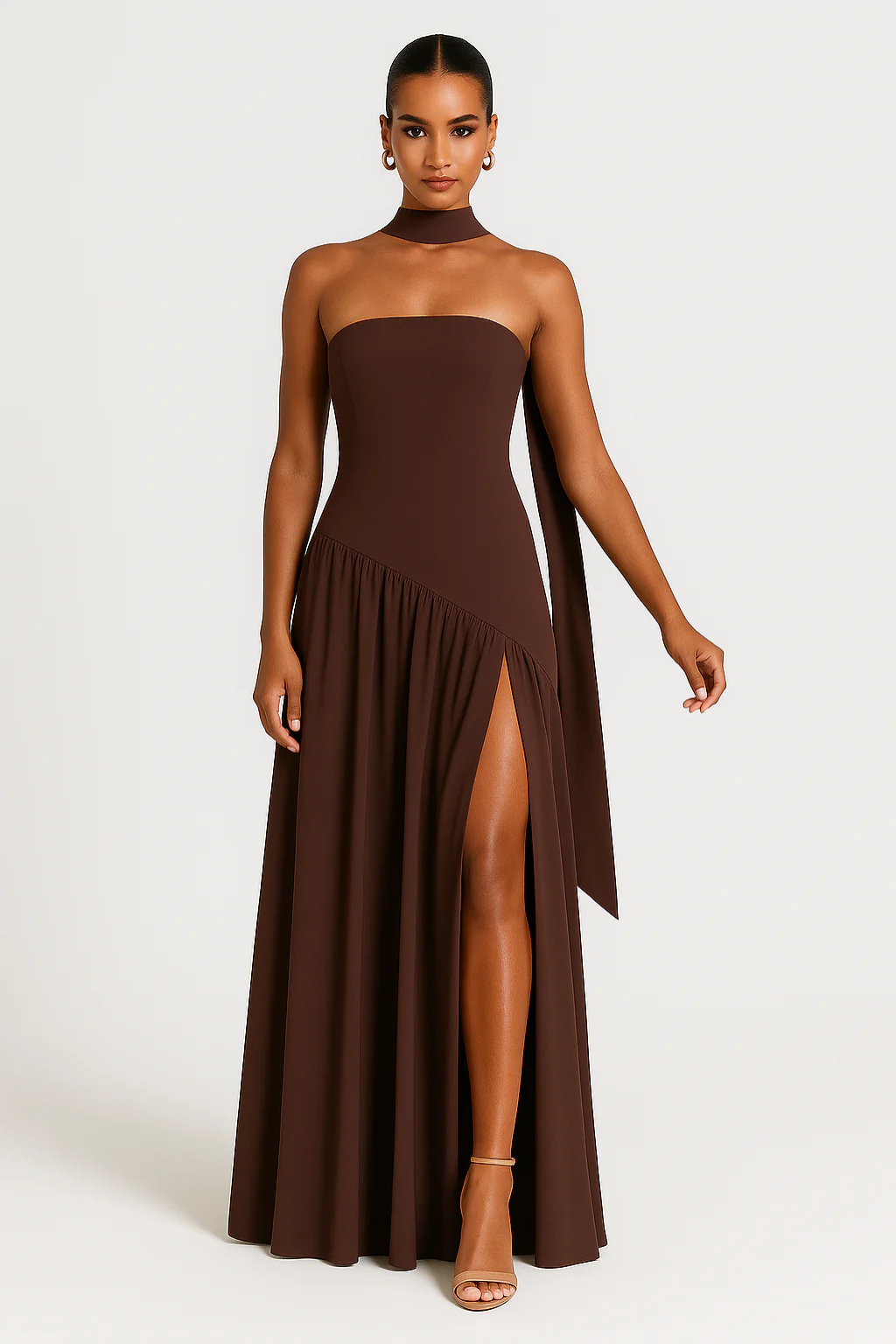Elegant Strapless Maxi Dress – Asymmetric High-Slit Evening Gown