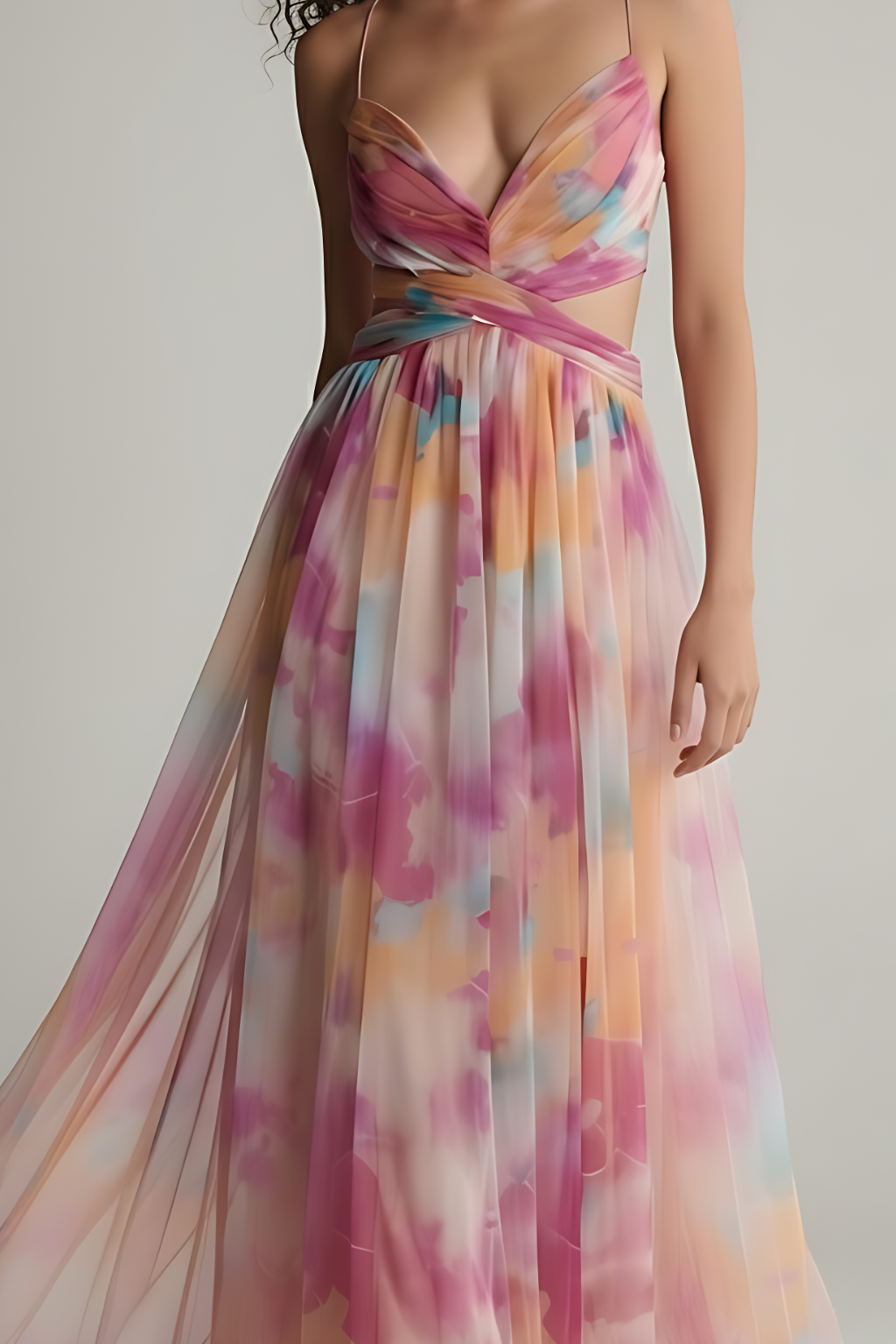 Elegant Chiffon Maxi Evening Dress – Sleeveless Spaghetti Strap Gown