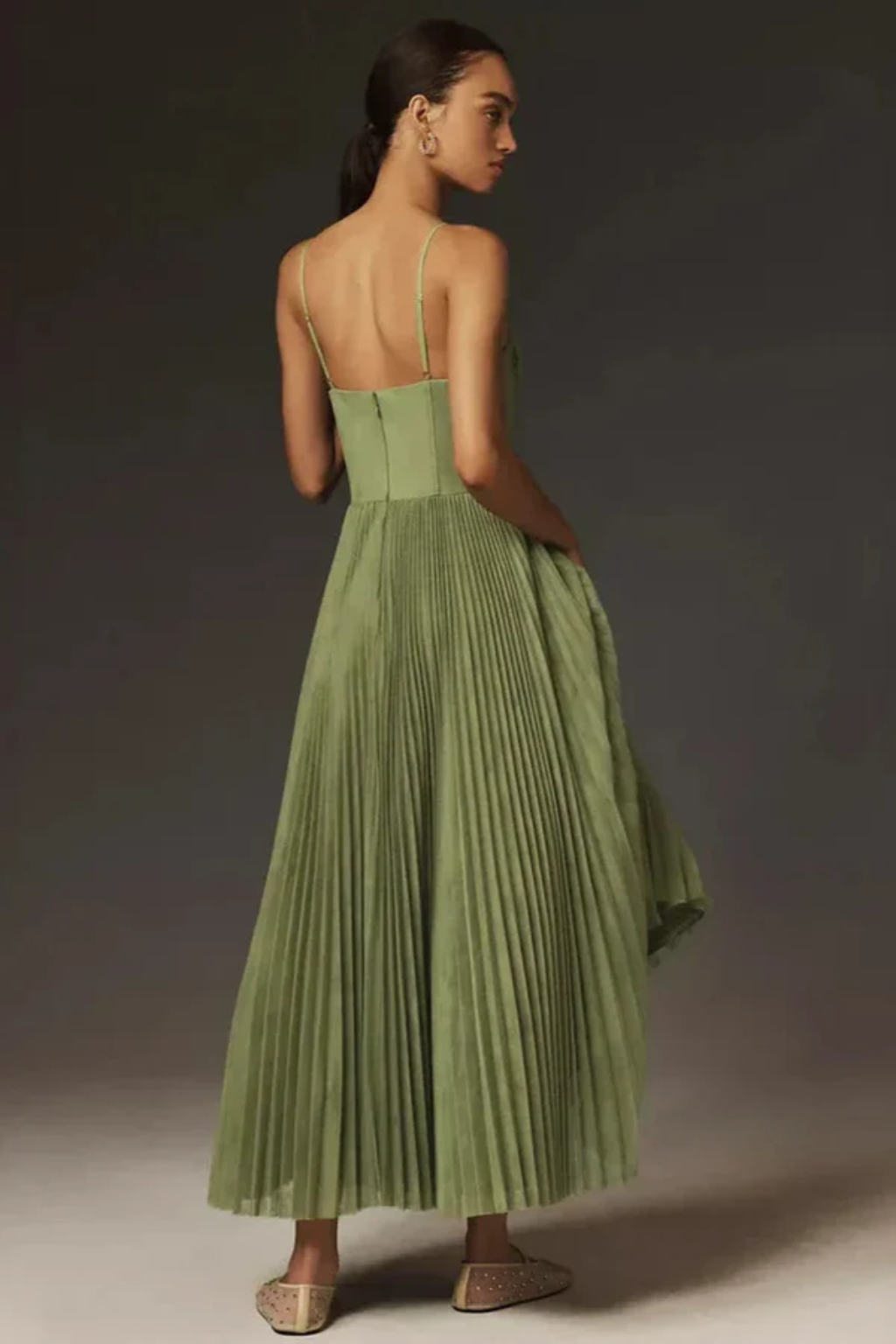 Corset Pleated Tulle Midi Dress – Whimsical Evening Elegance