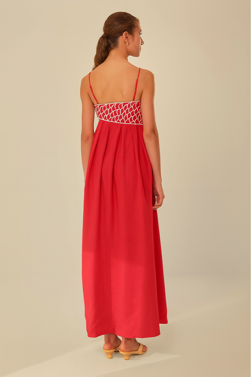 Embroidered Semi-Sheer Maxi Dress – Sleeveless Spaghetti Strap Cami