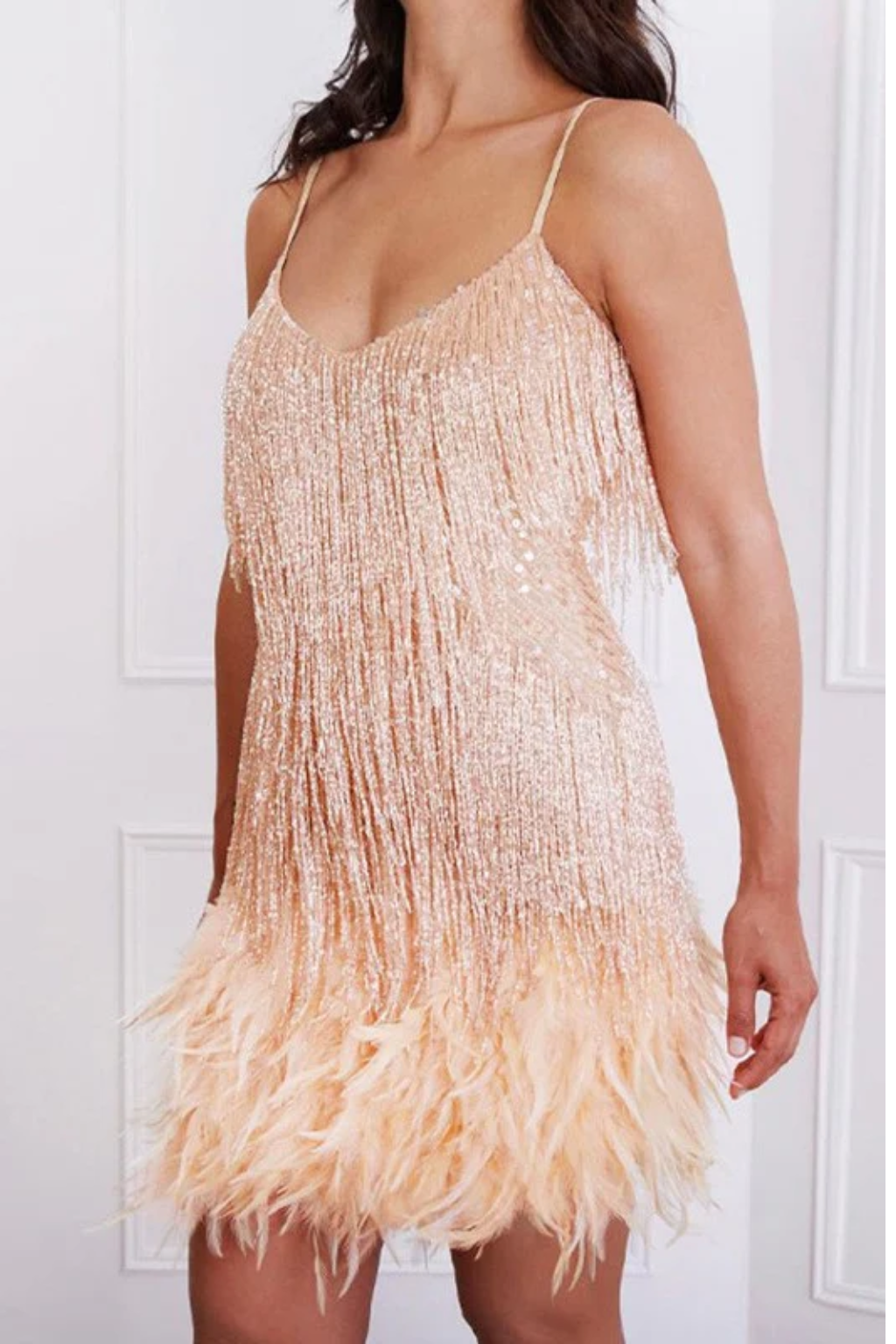 Feather Fringe Mini Dress – Glamorous Evening Style