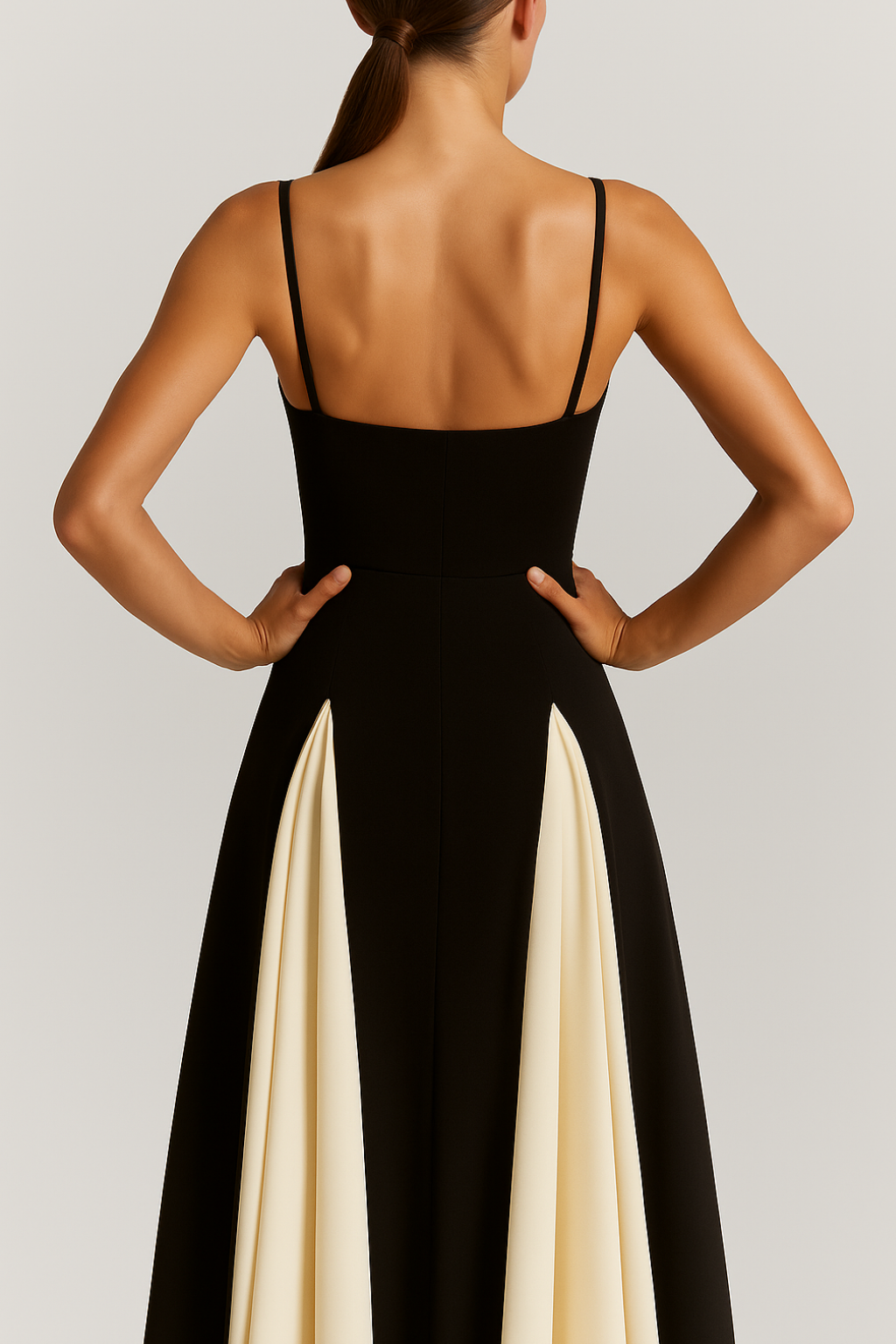 Color Block Maxi Evening Dress – Sleeveless Spaghetti Strap Gown