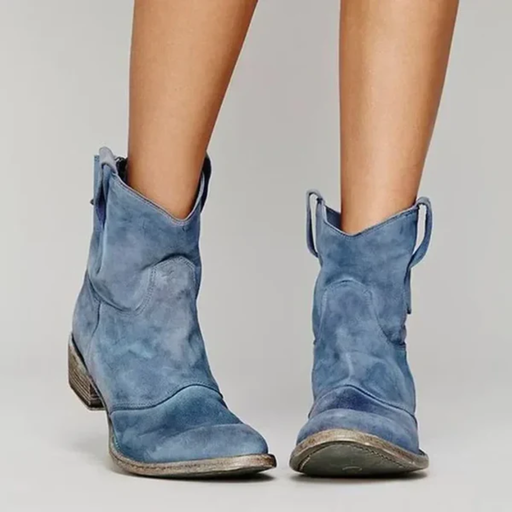 Vintage Cowboy Ankle Boots – Classic Western Style with Low Block Heel
