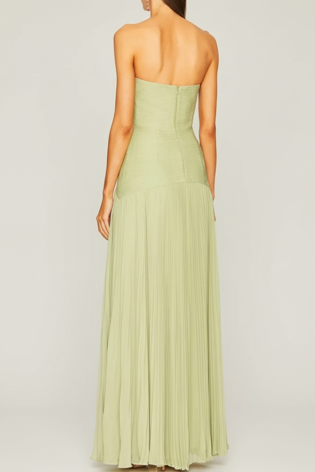 Elegant Strapless Drop-Waist Pleated Maxi Dress – Timeless Evening Silhouette