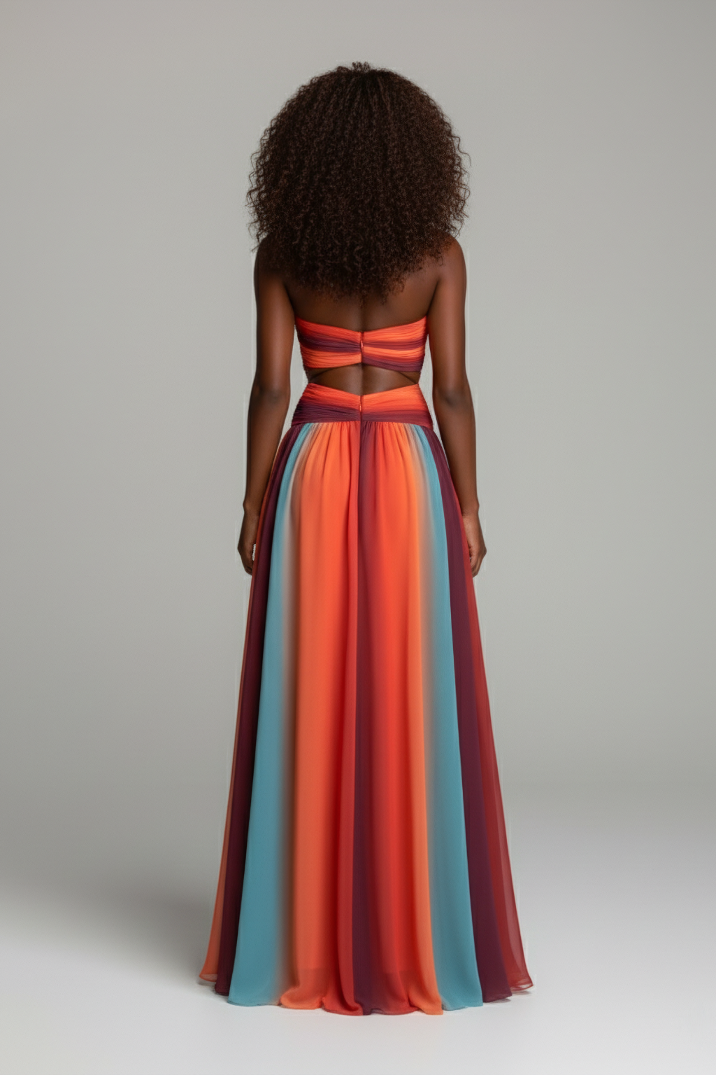 Strapless Cut-Out Maxi Evening Dress – Ombre A-Line Gown