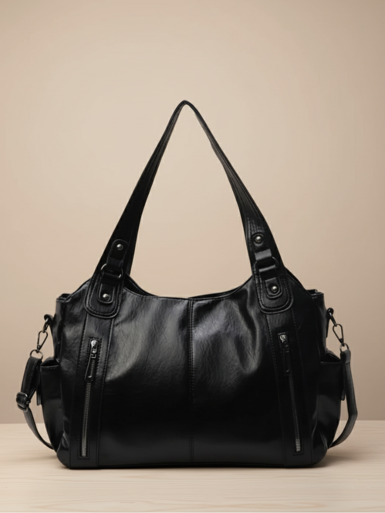 Elegant Multi-Pocket Leather Shoulder Bag – Effortless Sophistication