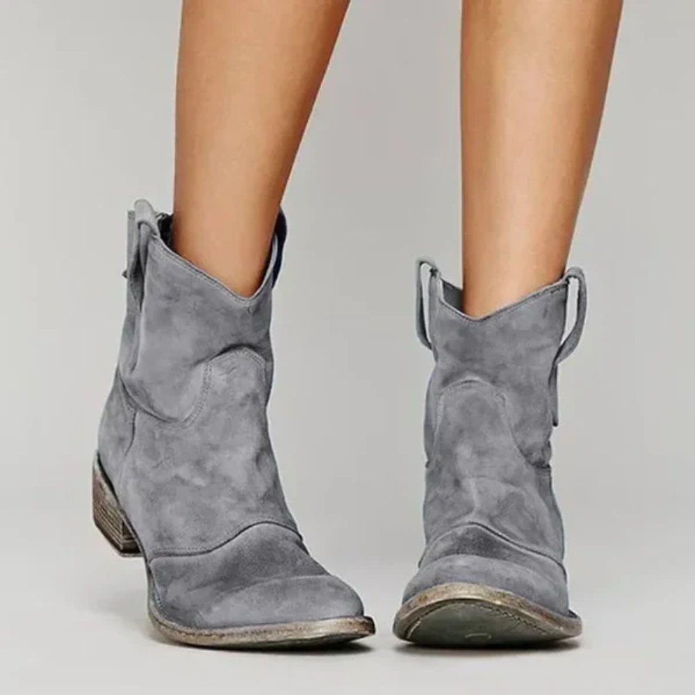 Vintage Cowboy Ankle Boots – Classic Western Style with Low Block Heel