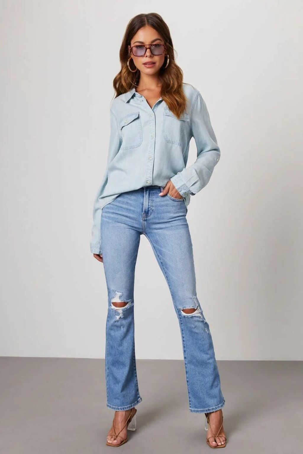 Classic Button-Up Denim Shirt – Long Sleeve Relaxed Fit