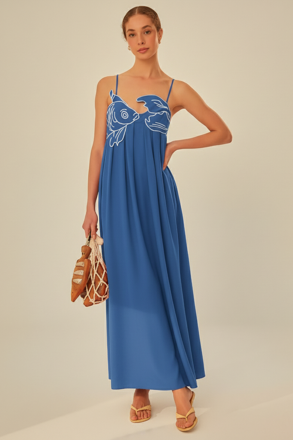 Embroidered Semi-Sheer Maxi Dress – Sleeveless Spaghetti Strap Cami