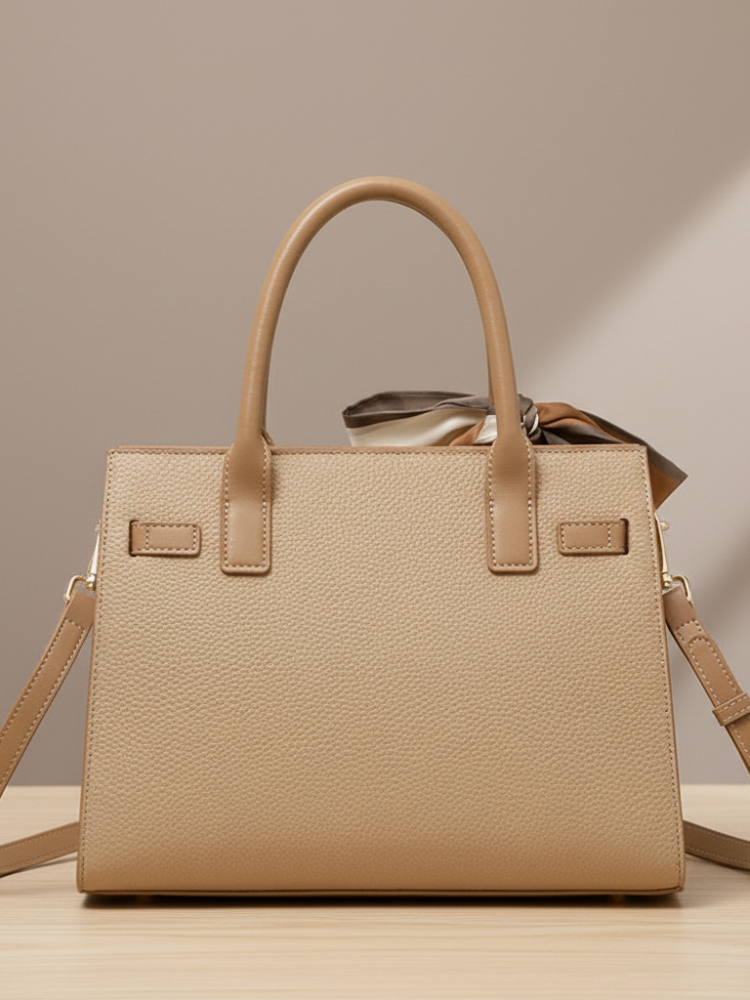 Elegant Leather Handbag with Scarf – Effortless Sophistication