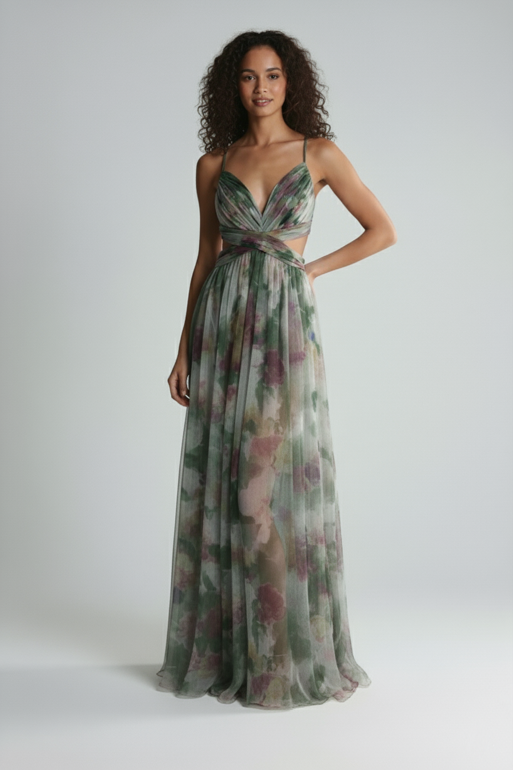 Elegant Chiffon Maxi Evening Dress – Sleeveless Spaghetti Strap Gown