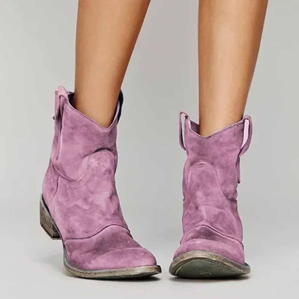 Vintage Cowboy Ankle Boots – Classic Western Style with Low Block Heel