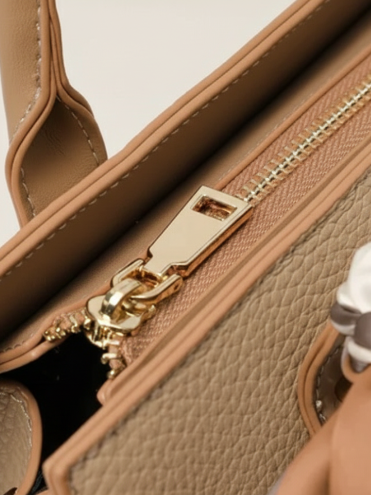 Elegant Leather Handbag with Scarf – Effortless Sophistication