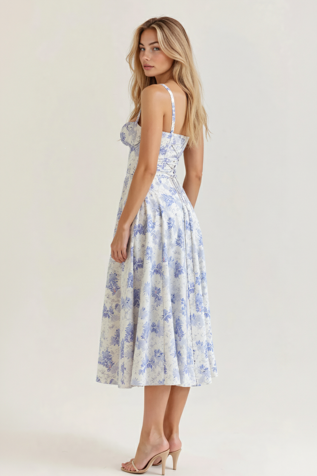Corset Midi Dress – Sleeveless Square Neck A-Line