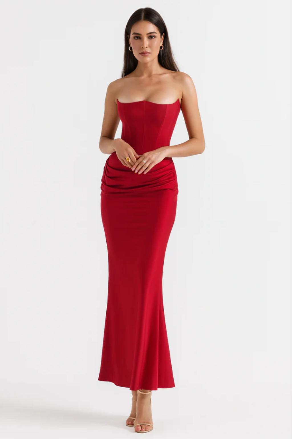 Strapless Corset Maxi Dress – Elegant Draped Evening Gown