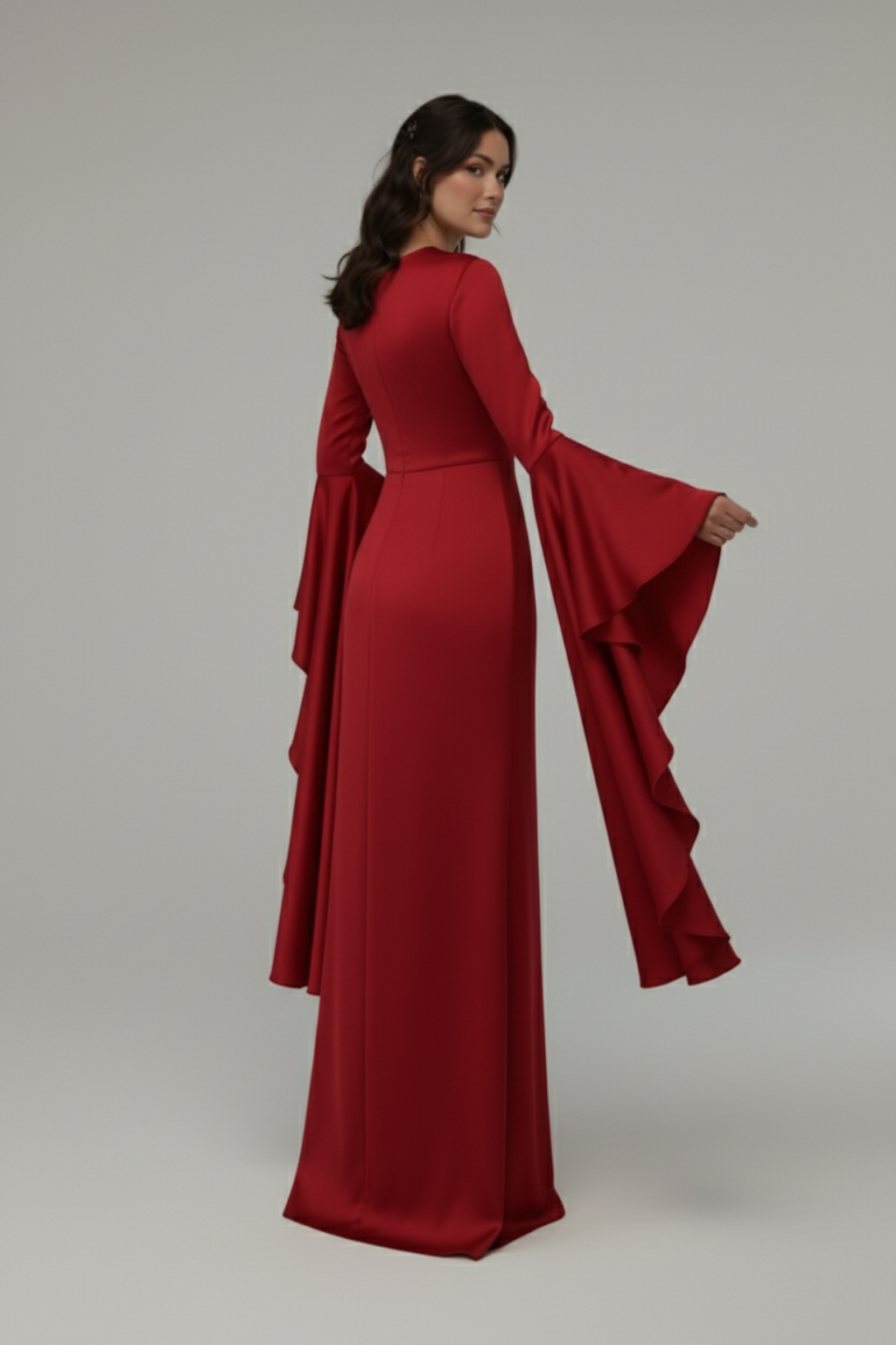 Elegant Long Sleeve Draped Maxi Dress – Evening & Party Gown