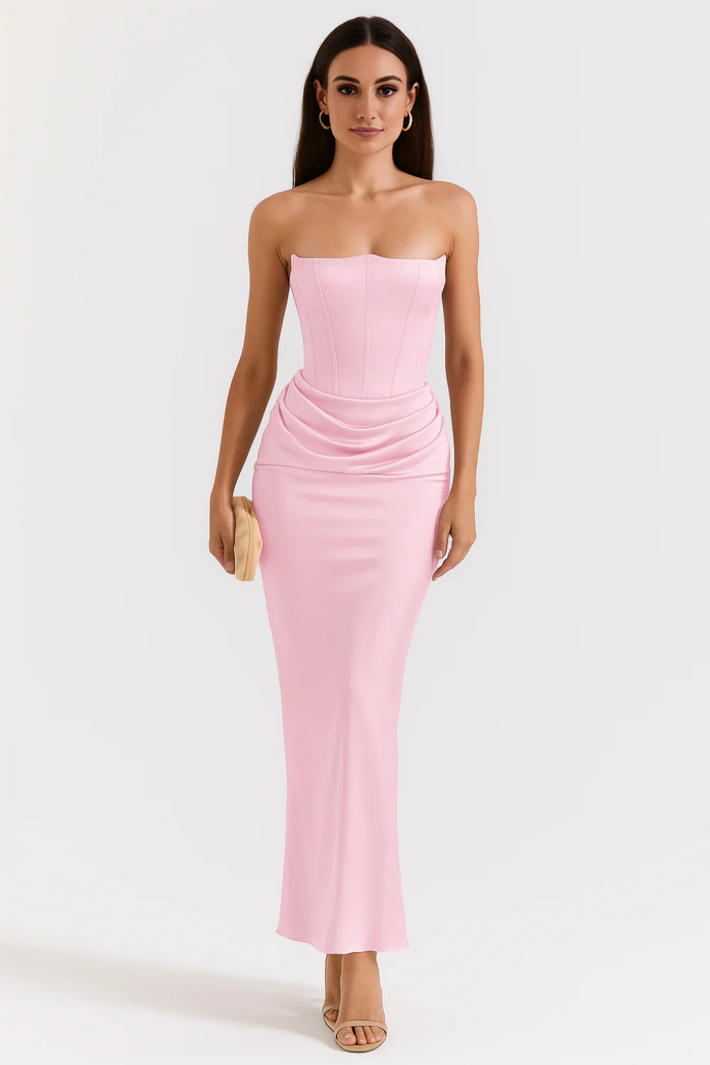 Strapless Corset Maxi Dress – Elegant Draped Evening Gown