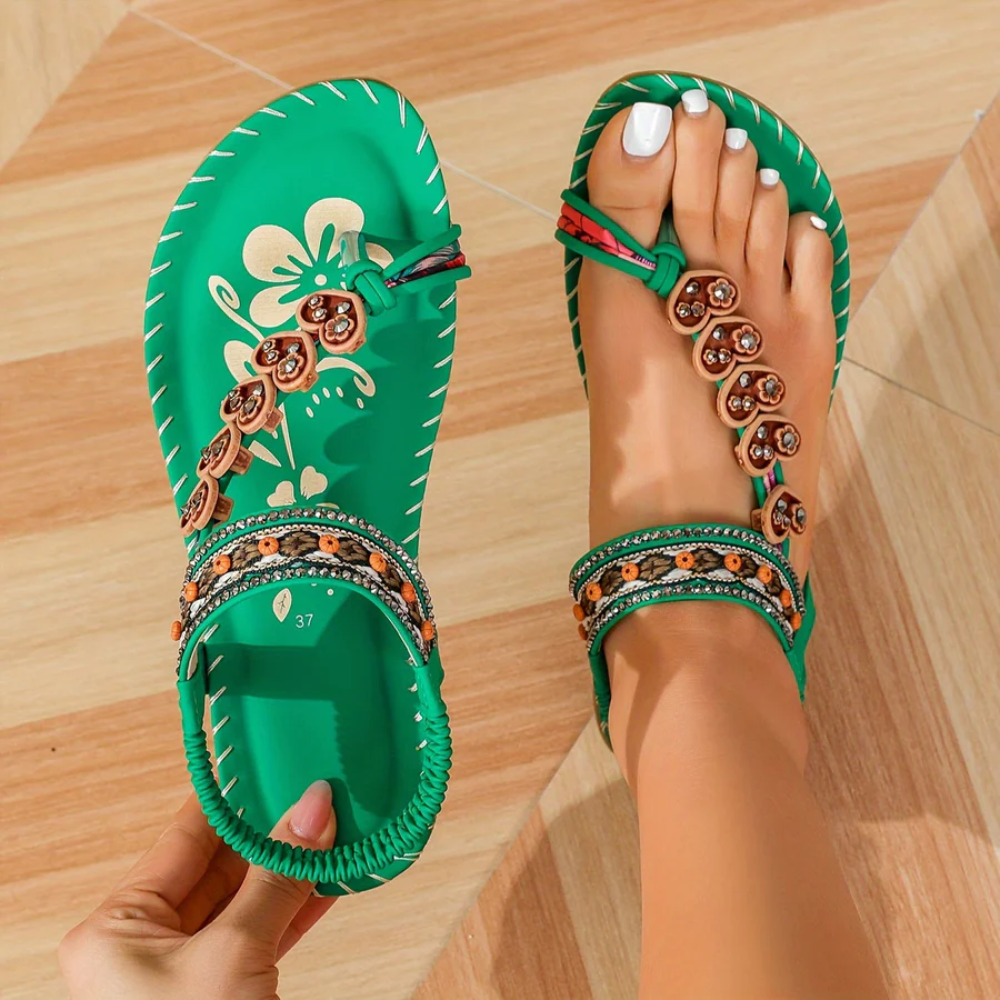 Comfort Sandals – Embellished T-Strap Design with Cushioned Sole