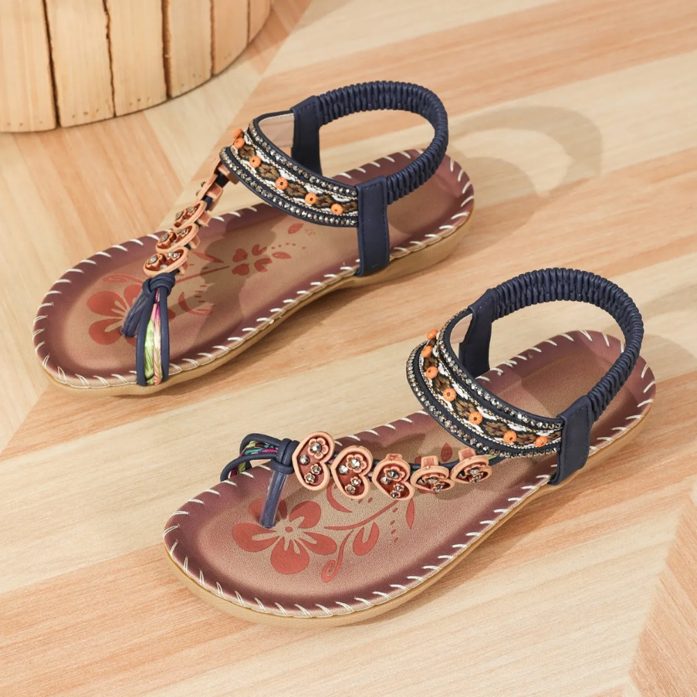 Comfort Sandals – Embellished T-Strap Design with Cushioned Sole