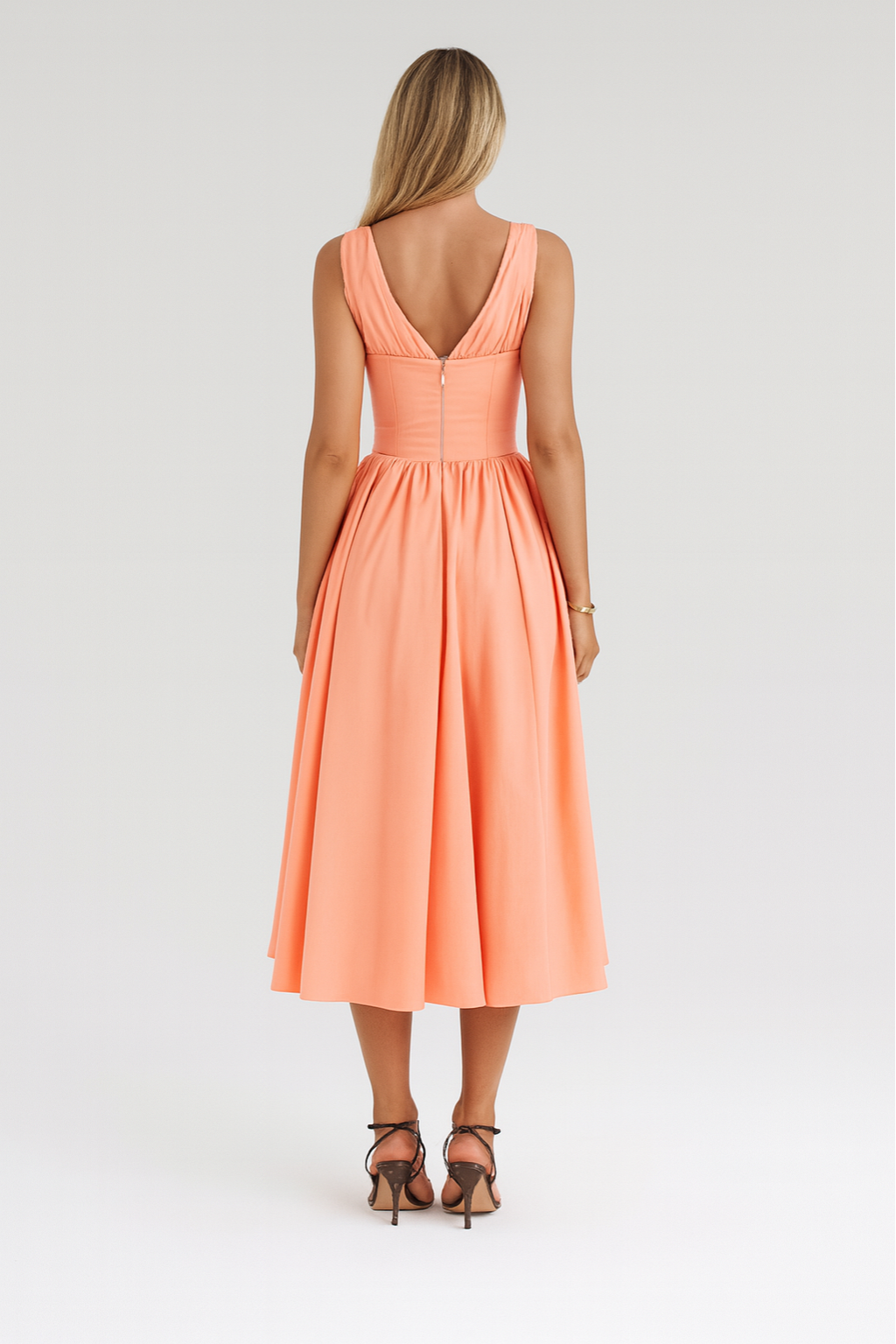 Floral A-Line Midi Summer Dress – Sleeveless V-Neck