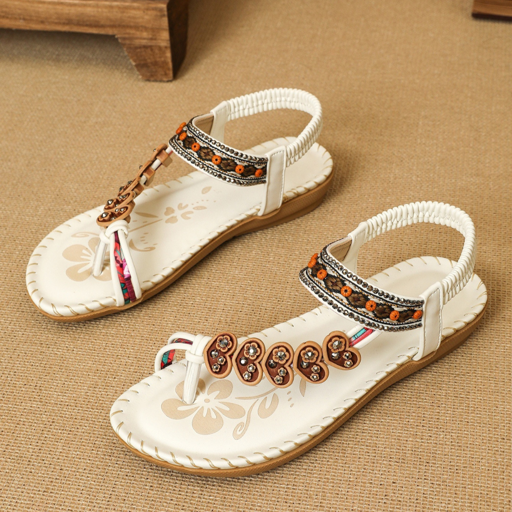 Comfort Sandals – Embellished T-Strap Design with Cushioned Sole