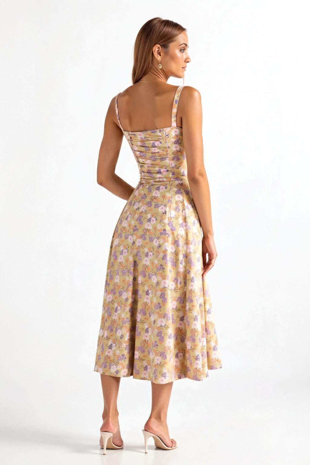 Corset Midi Dress – Sleeveless Square Neck A-Line