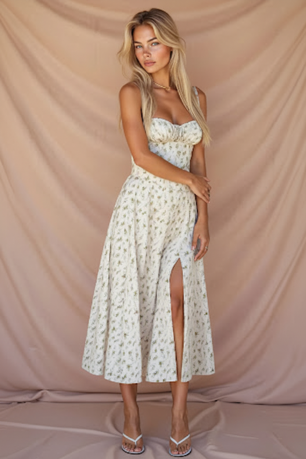 Corset Midi Dress – Sleeveless Square Neck A-Line