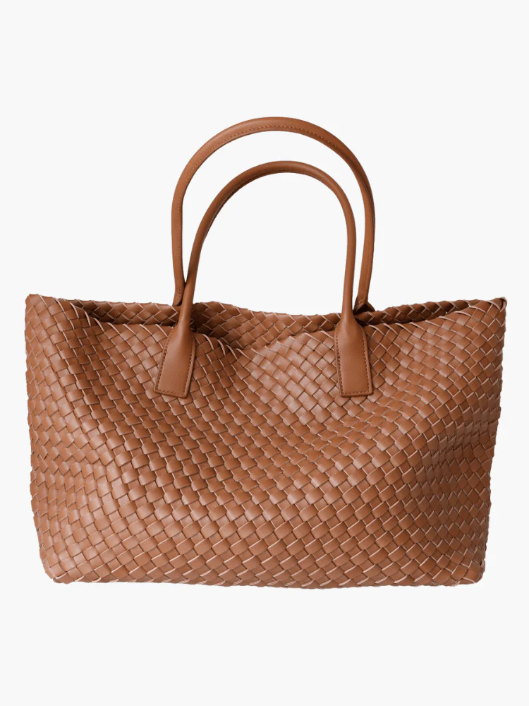 Tan Woven Leather Tote Bag – Large Shoulder Handbag