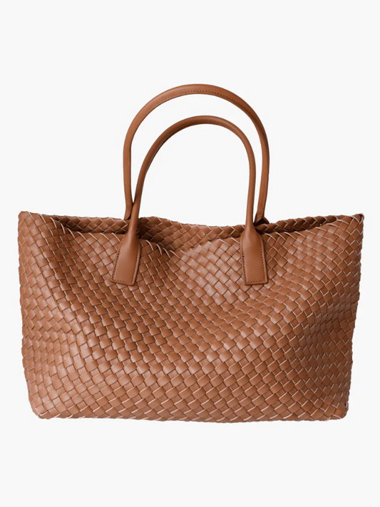 Tan Woven Leather Tote Bag – Large Shoulder Handbag