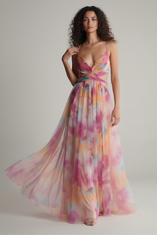 Elegant Chiffon Maxi Evening Dress – Sleeveless Spaghetti Strap Gown