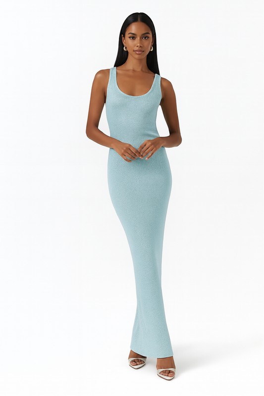 Sleeveless Bodycon Maxi Dress – Scoop Neck Evening Gown