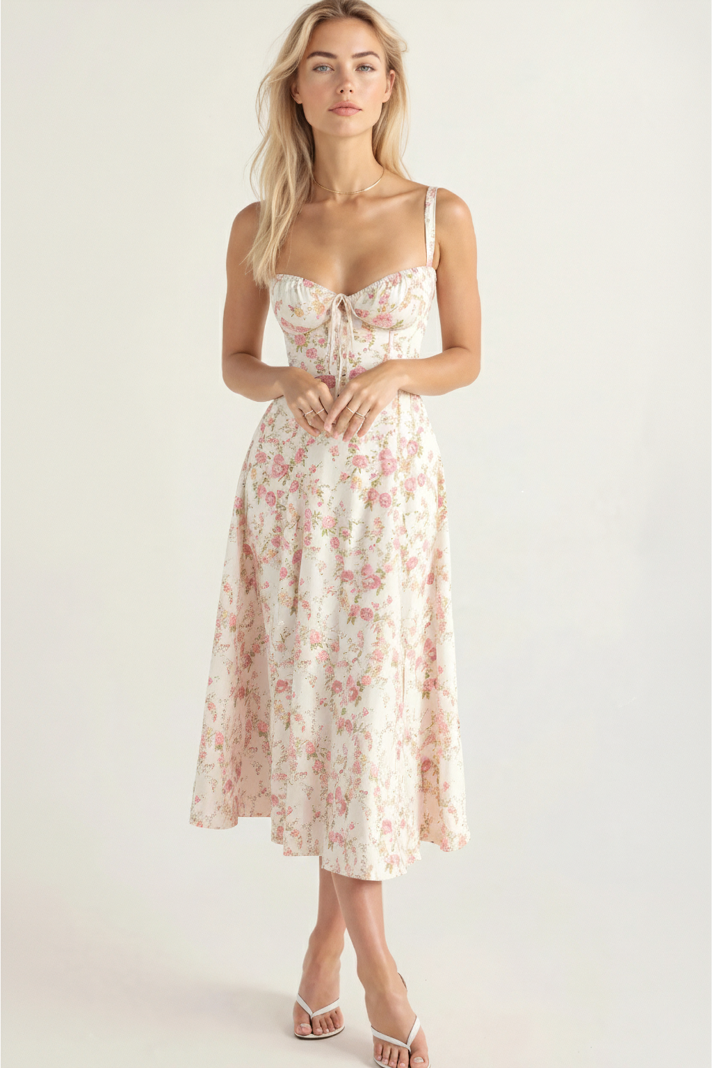 Corset Midi Dress – Sleeveless Square Neck A-Line