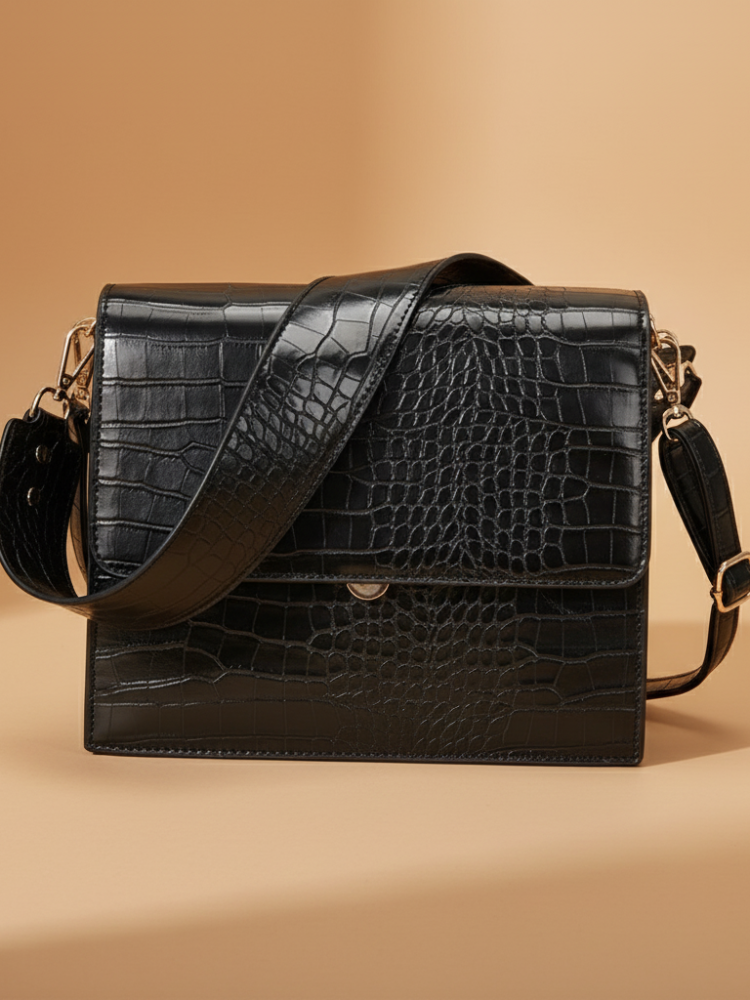 Croc-Embossed Leather Crossbody Bag – Sophisticated & Timeless